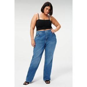 NEW Good American Good 90s Jeans High Waist Straight Leg Denim Medium Wash 18